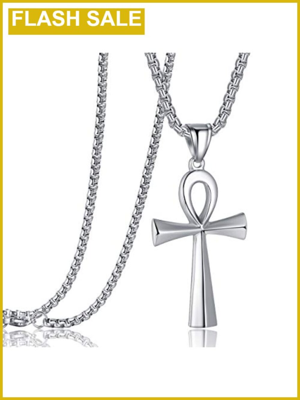 Ancient Egyptian Coptic Ankh Cross Pendant Necklace Stainless Steel 24" Chain